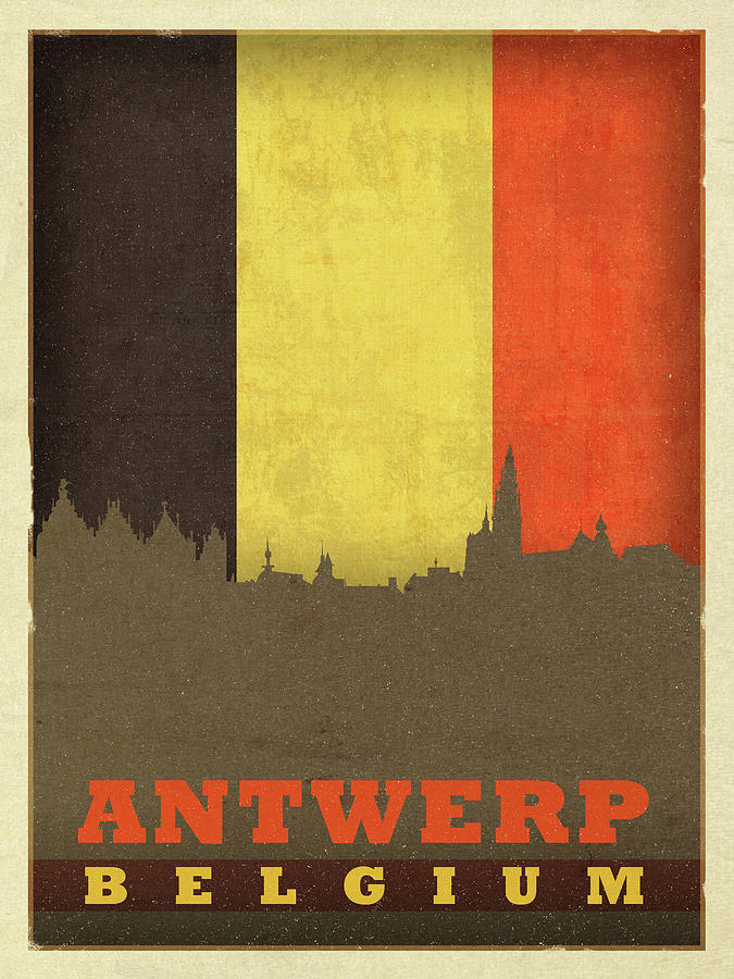 City Mixed Media - Antwerp Belgium World City Flag Skyline by Design Turnpike