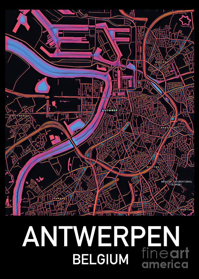 Antwerp City Map by HELGE Art Gallery Royalty Free and Rights