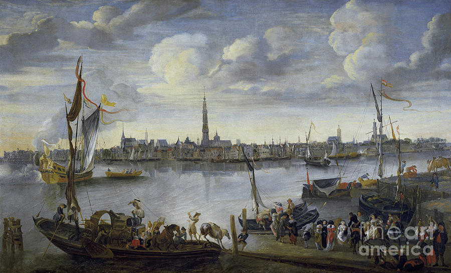 Antwerp From The Further Bank Of The Scheldt, 17th Century Painting by Hendrik Van Minderhout