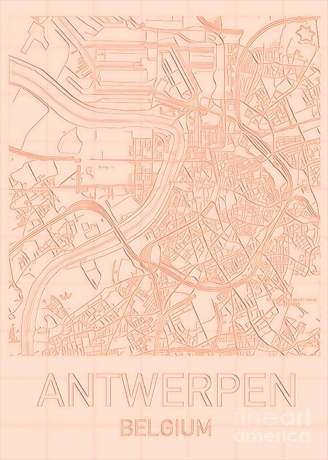 Antwerp Blueprint City Map Digital Art by HELGE Art Gallery
