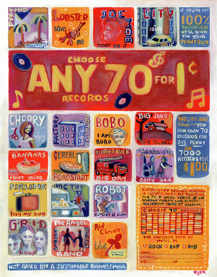 Music Painting - Any 70 Records For One Cent by Josh Byer