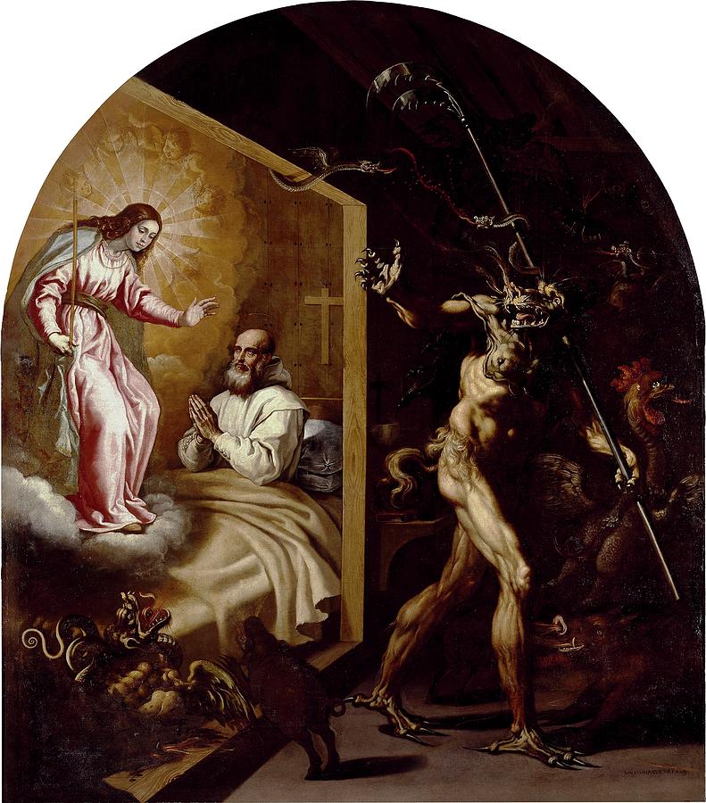 Aparicion de la Virgen a un hermano cartujo, 1632, Spanish School, Canvas, 3... Painting by Vincenzo Carducci -c 1576-1638-