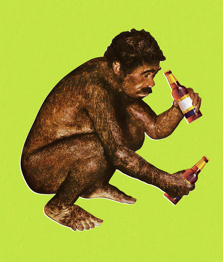 Beer Drawing - Ape Man Drinking Beer by CSA Images