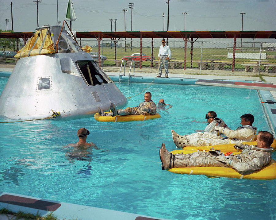 Vintage Digital Art - Apollo 1 Astronauts Working By The Pool by Print Collection