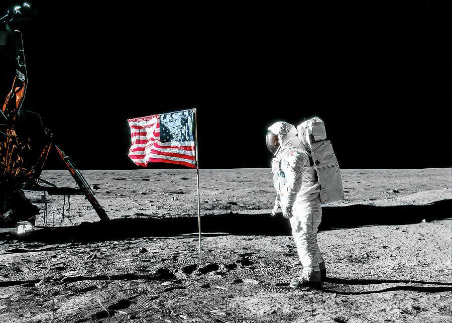 Apollo 11 - Astronaut Buzz Aldrin, the American Flag, and the Lunar Lander Photograph by Eric Glaser