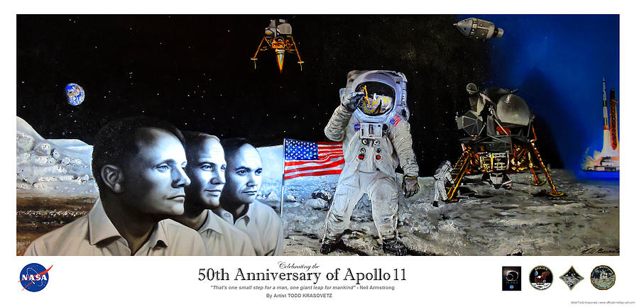 Apollo 11 Collectible - NASA 50th Anniversary Of the Lunar Landing Painting by Todd Krasovetz