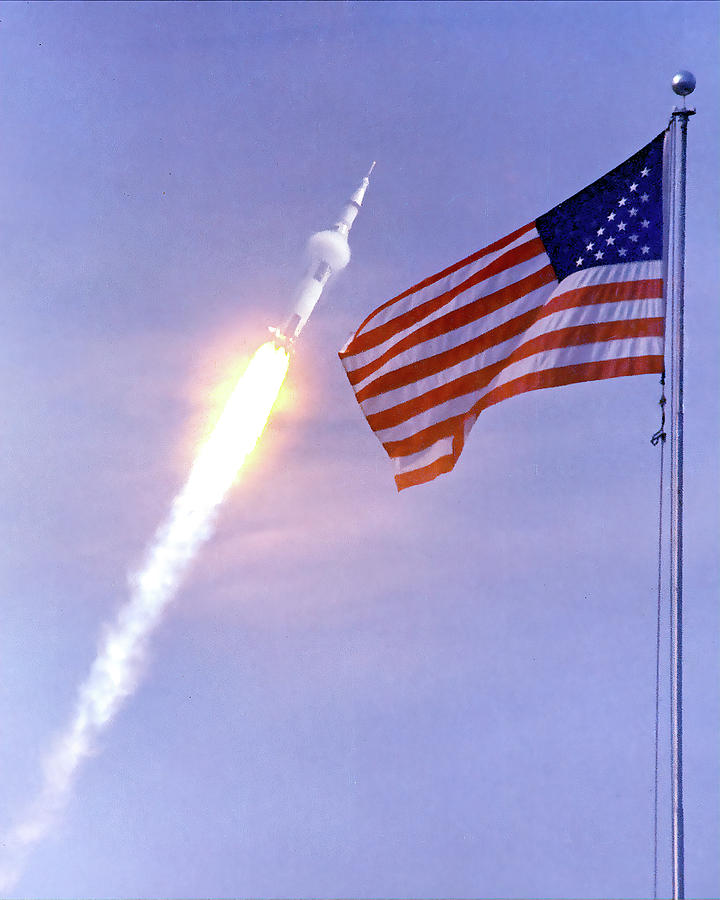 Apollo 11 Launch With American Flag Photograph by Eric Glaser