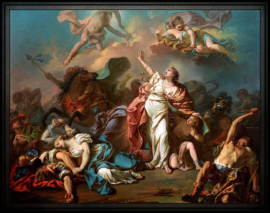 Apollo and Diana Attacking the Children of Niobe by Jacques- Louis David Painting by Rolando Burbon