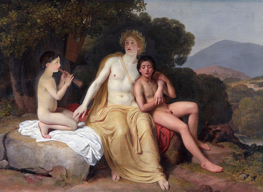 Greek Painting - Apollo, Hyacinthus and Cyparissus making music and singing by Alexander Andreyevich Ivanov