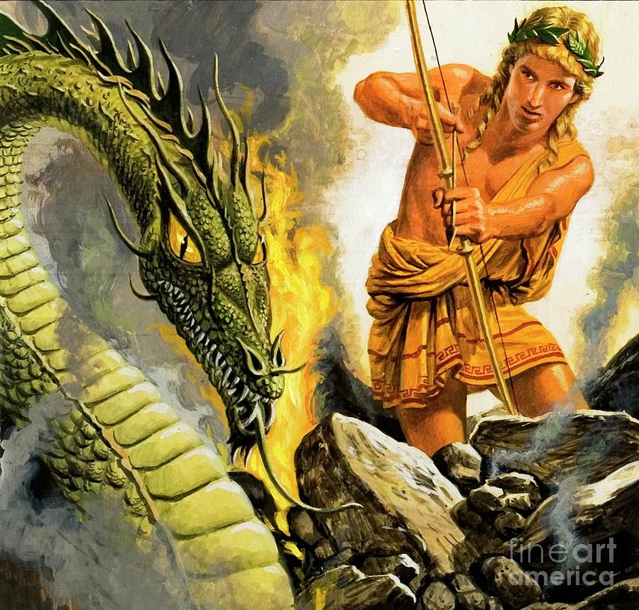 Greek Painting - Apollo Slaying Python by Roger Payne
