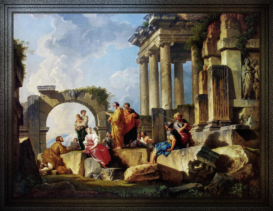 Apostle Paul Preaching on the Ruins by Giovanni Paolo Pannini Painting by Rolando Burbon