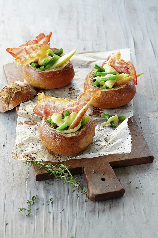 Appenzeller Bread Rolls: Baked Buns Filled With Vegetables, Pear And Bacon Photograph by Rafael Pranschke