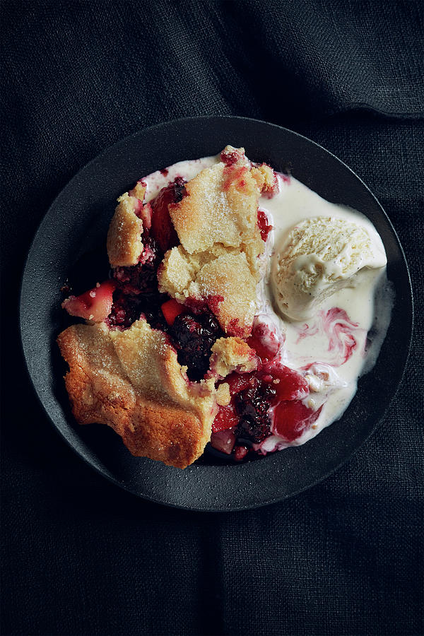 Apple And Blackberry Pie With Ice Cream Photograph by Jonathan Gregson