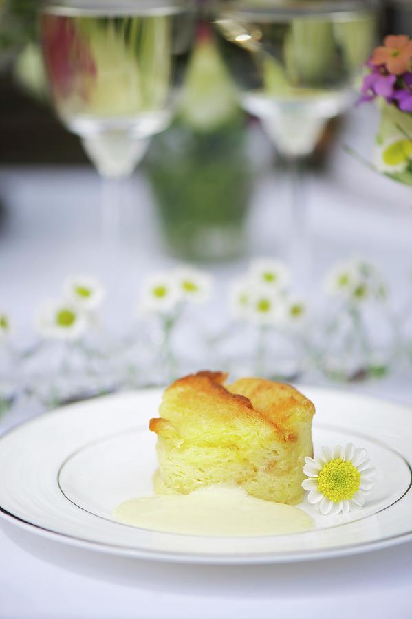 Apple And Bread Pudding With Vanilla Sauce Photograph by Winfried Heinze