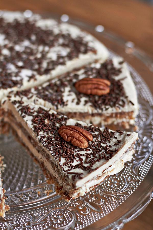 Apple And Cinnamon Pie With Chocolate Sprinkles And Pecan Nuts Photograph by Helena Krol