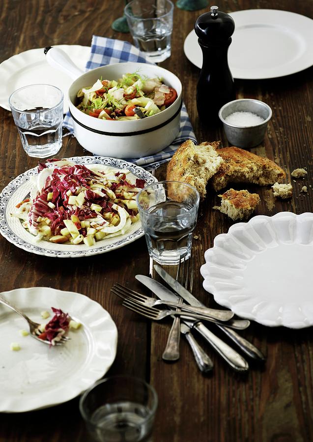 Apple And Fennel Coleslaw With A Vegetable Pasta Salad Behind It Photograph by Mikkel Adsbl