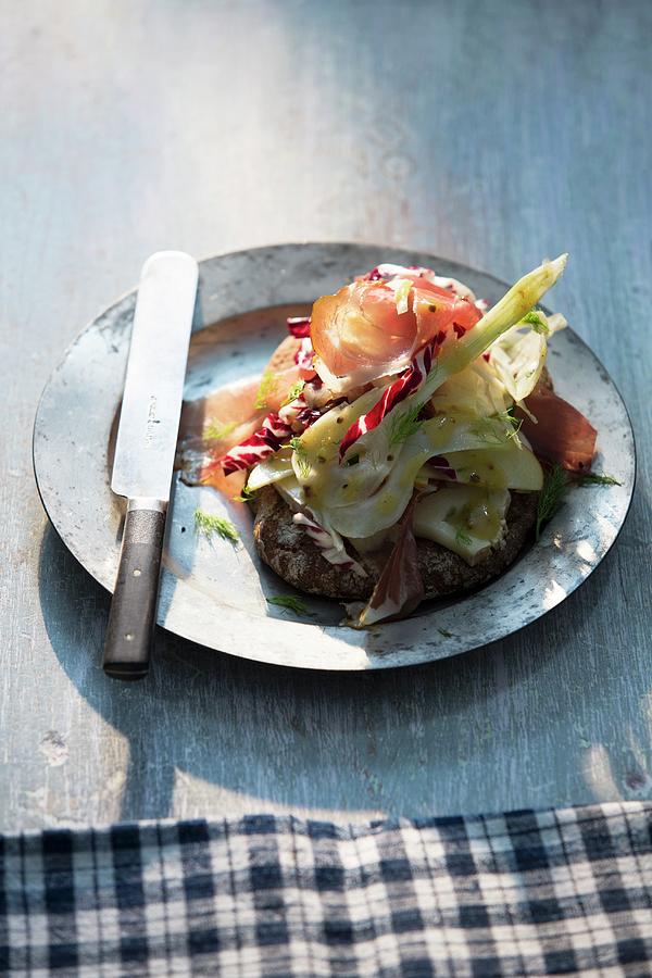 Apple And Fennel Salad With Tyrolean Bacon And Vinschgau Bread Photograph by Jalag / Joerg Lehmann