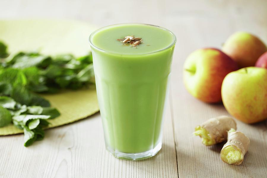 Apple And Ginger Smoothie With Mint Photograph by Debby Lewis-harrison