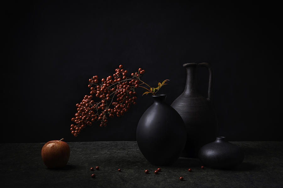 Vase Photograph - Apple And Holly by Binbin Lu