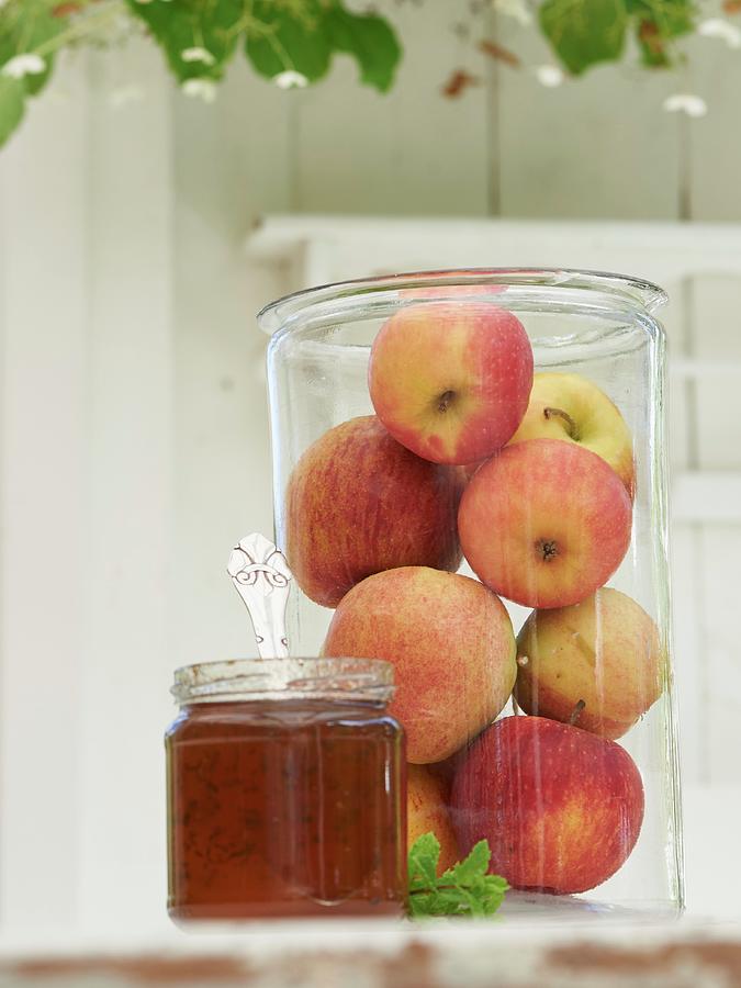 Apple And Mint Jam In A Glass Jar Photograph by Hannah Kompanik