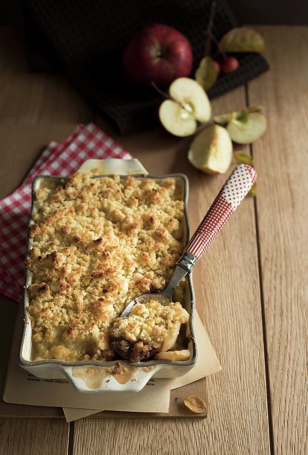Apple And Pear Crumble In A Baking Tin Photograph by Sonia Chatelain