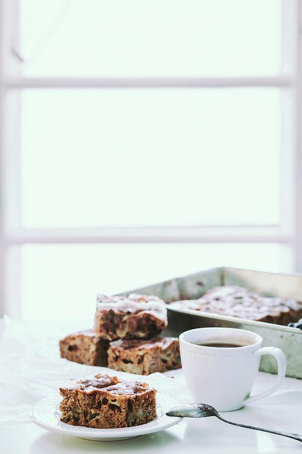 Apple And Walnut Cake And A Cup Of Coffee Photograph by Karolina Kosowicz