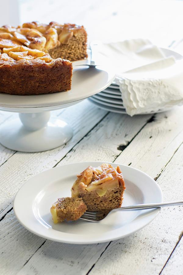 Apple Cake On A Cake Stand, Sliced Photograph by Sam Henderson Imagery