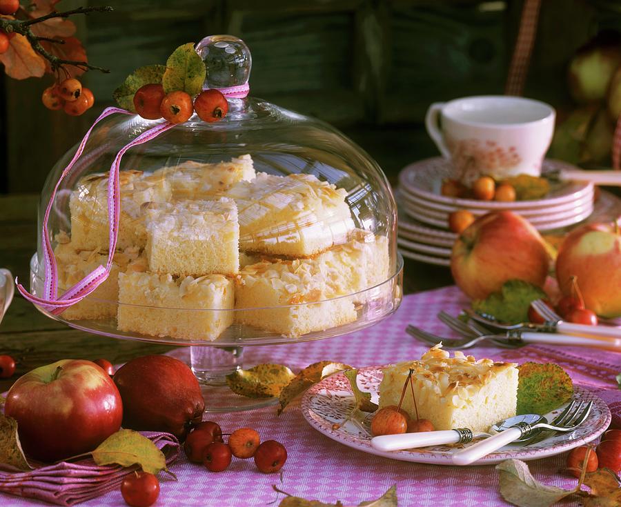 Apple Cake Under Glass Dome & On Plate, Apples, Crab Apples Photograph by Strauss, Friedrich