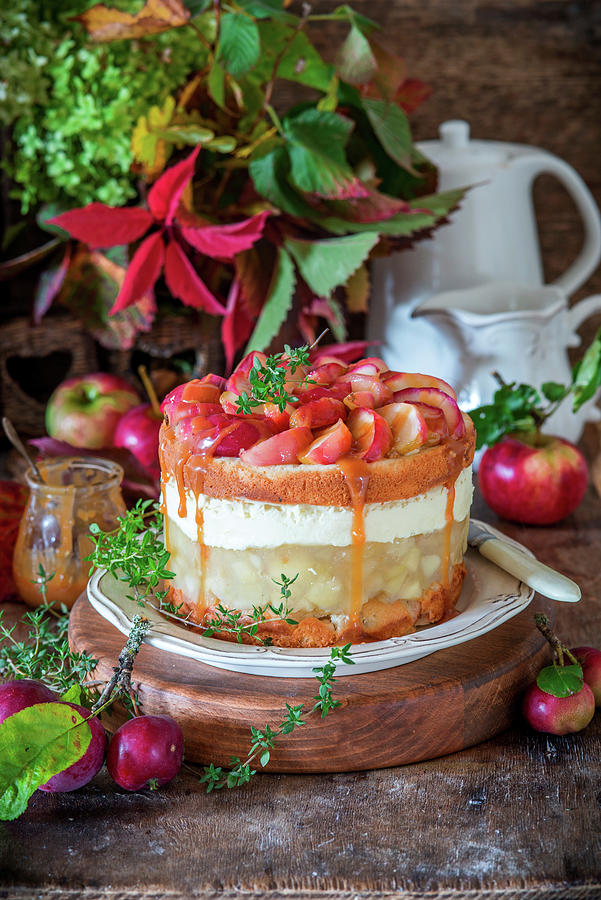 Apple Cake With Apple Jelly, Cream Cheese Ans Salted Caramel Photograph by Irina Meliukh