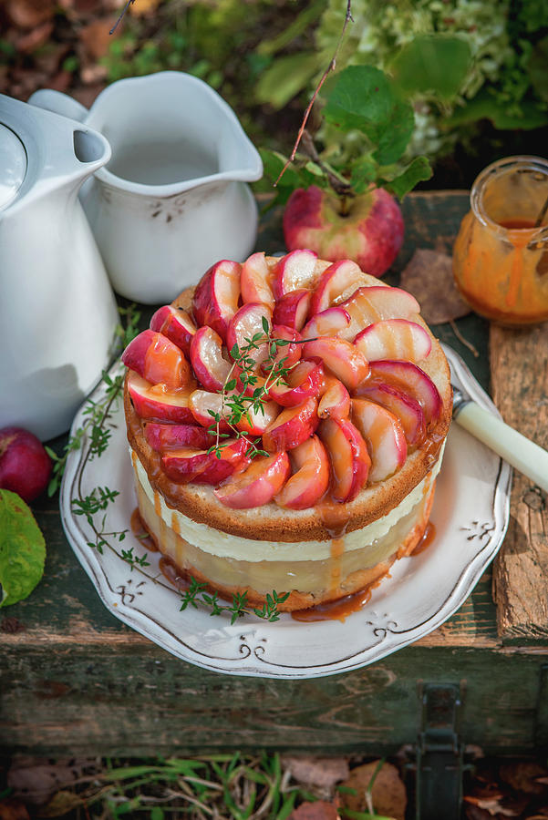 Apple Cake With Apple Jelly Layer And Salted Caramel Photograph by ...