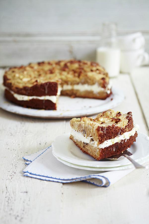 Apple Cake With Toffee And Cream Photograph by Charlotte Tolhurst