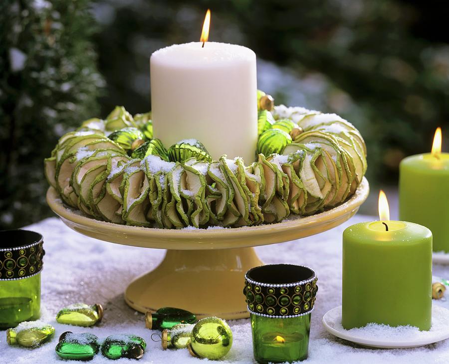 Apple Candle Ring With Green Tree Ornament Photograph by Friedrich Strauss
