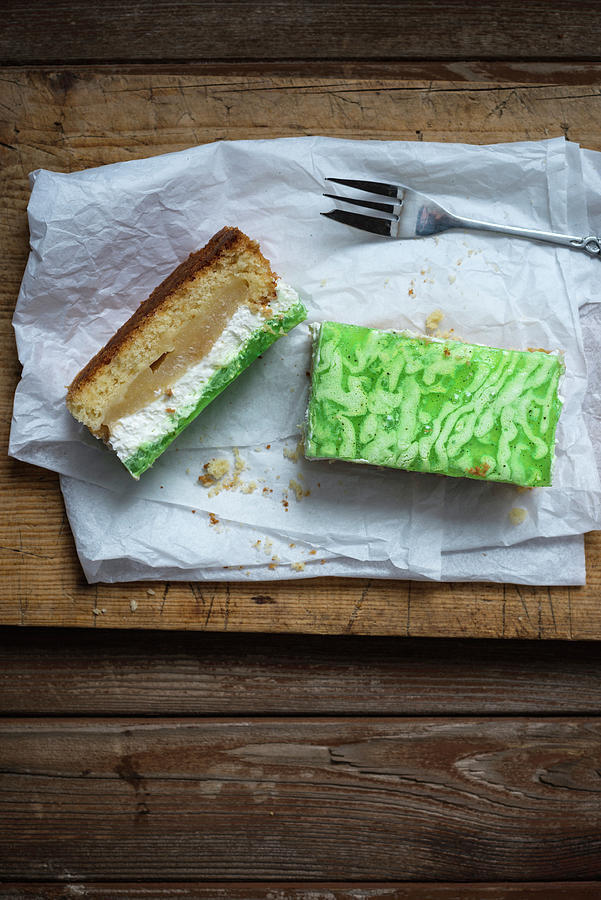 Apple Cream Cake Topped With Green Jelly vegan Photograph by Kati Neudert
