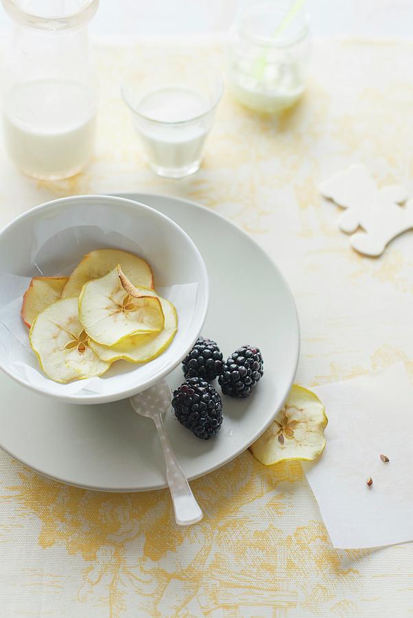 Apple Crisps With Blackberries And Milk Photograph by Au Petit Gout Photography Llc