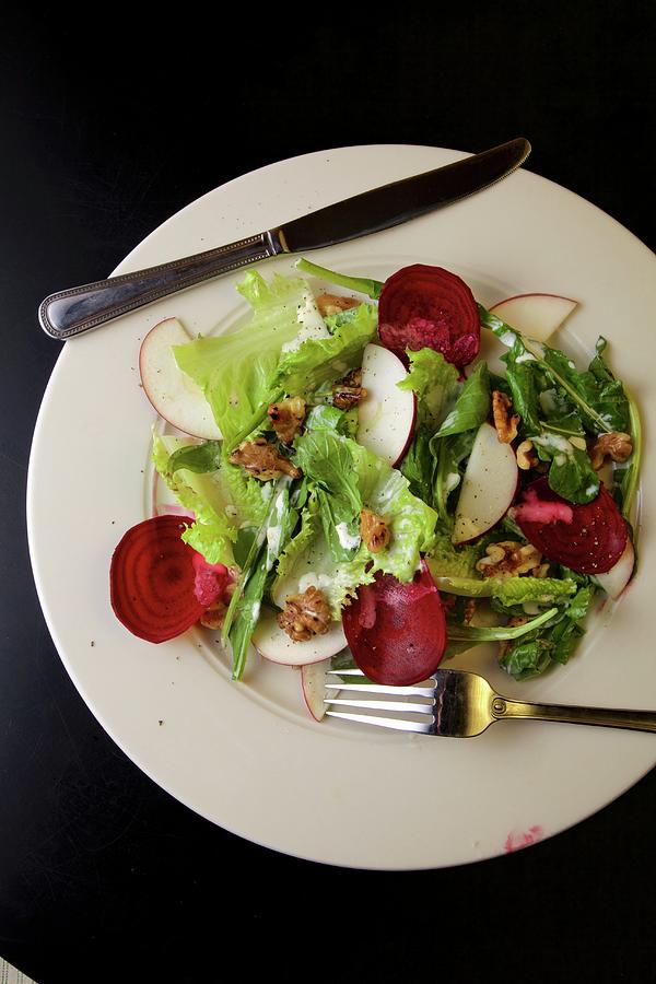 Apple, Greens, Red Beet And Walnut Salad With Buttermilk Dressing Photograph by Andre Baranowski
