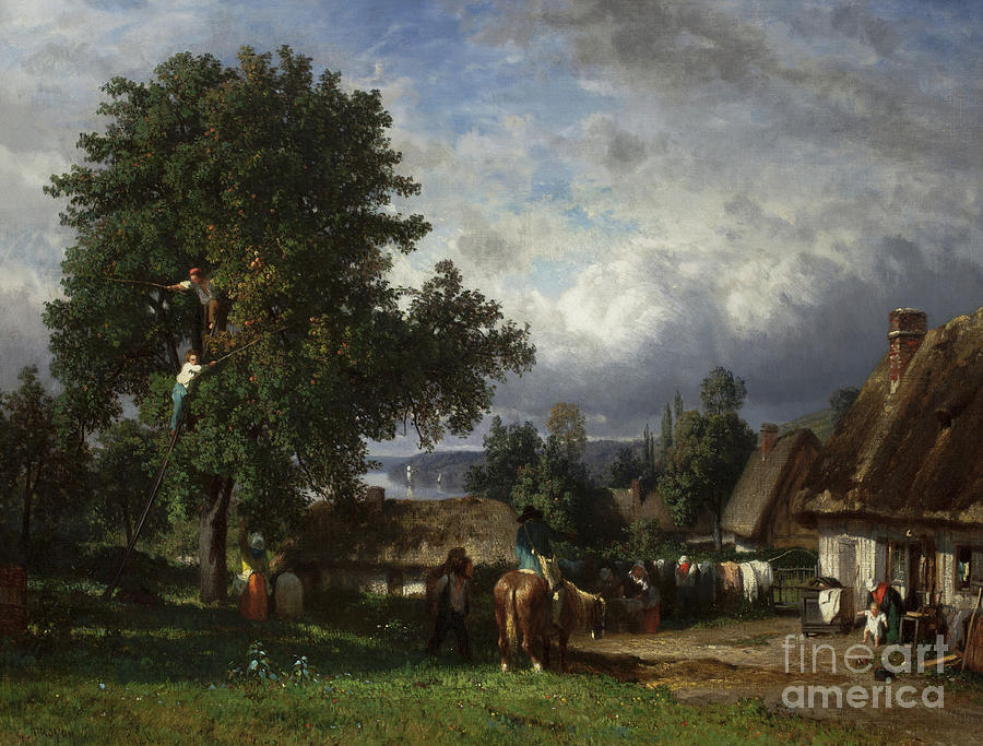 Apple Harvest in Normandy Painting by Constant-Emile Troyon