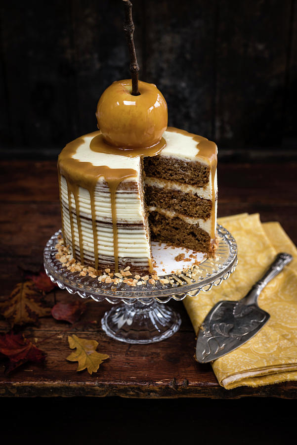 Apple Layer Cake With Mascarpone Frosting And Toffee Apple Photograph by Lucy Parissi