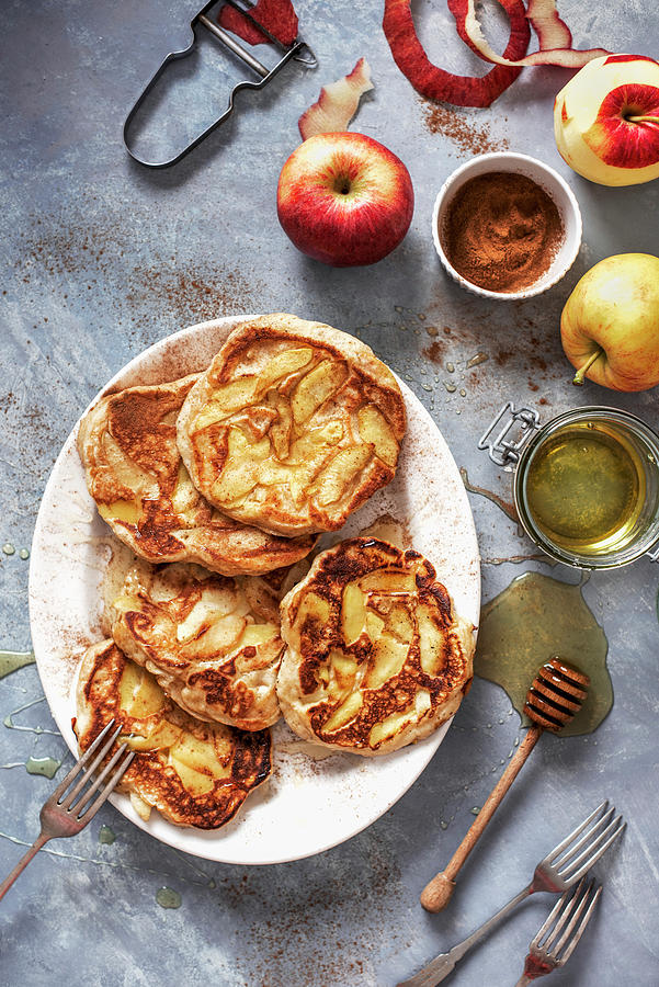 Apple Pancakes With Cinnamon And Honey Photograph by Magdalena Hendey