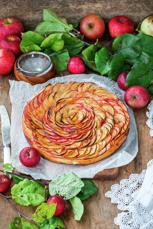 Apple Pie Made With Sweet Yeast Dough, Thin Slices Of Apple And Apricot Jam Photograph by Irina Meliukh