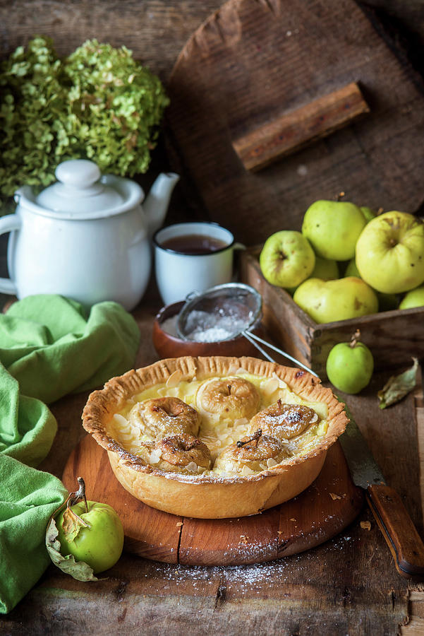 Apple Pie With Baked Custard And Whole Apples Photograph by Irina Meliukh