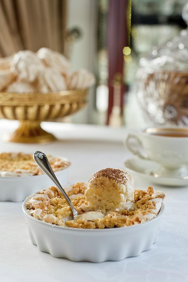 Apple Pie With Meringue And Cinnamon And Caramel Ice Cream Photograph by Tomasz Jakusz
