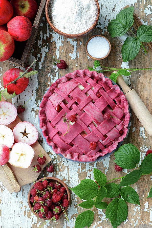 Apple Pie With Raspberry Powder And Raspberries unbaked Photograph by Irina Meliukh