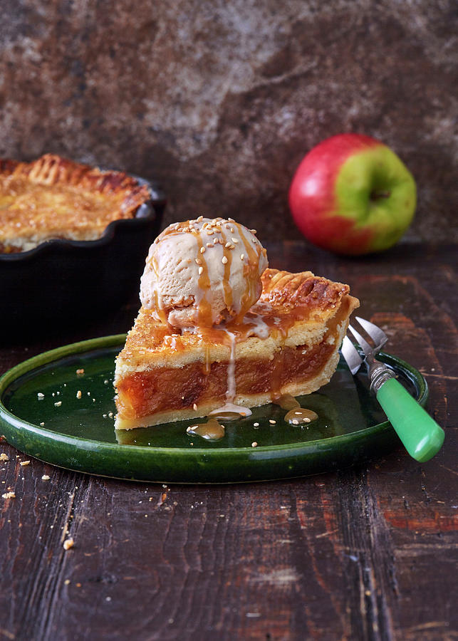 Apple Pie With Tahini Ice Cream And Caramel Sauce Photograph by Julia Stockfood Studios / Hoersch