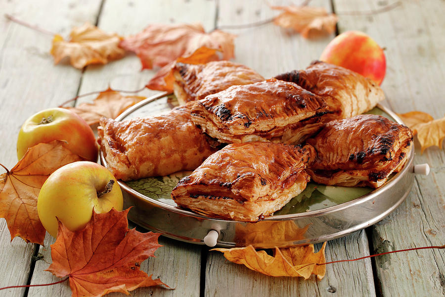 Apple Pies With Puff Pastry And Autumn Leaves Photograph by Petr Gross