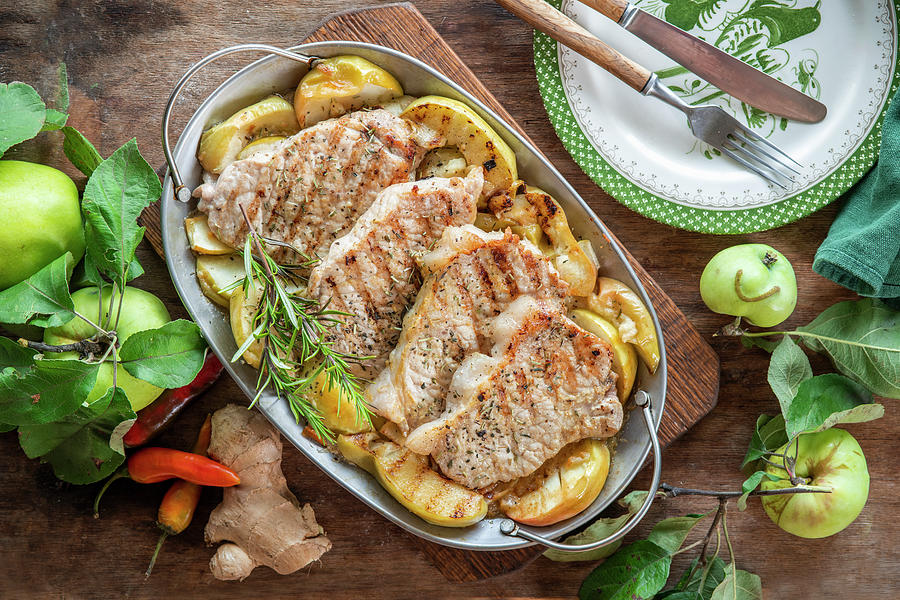 Apple Pork Chops With Ginger, Rosemary And Chilly Pepper Photograph by Irina Meliukh