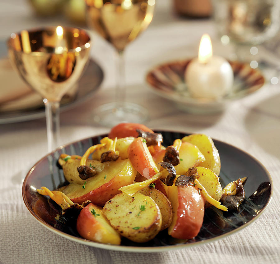 Apple, Potato And Mushroom Stir-fry Photograph by Bertram