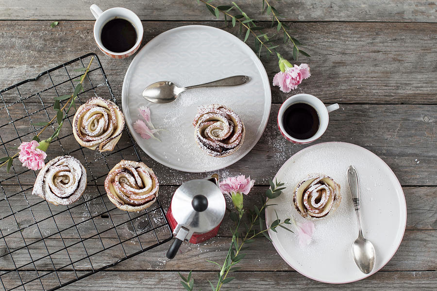 Apple Rose Cakes With Espresso Photograph by Valentina T.
