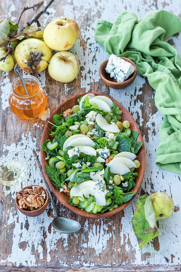 Apple Salad With Grapes, Blue Cheese And Honey Dressing Photograph by Irina Meliukh