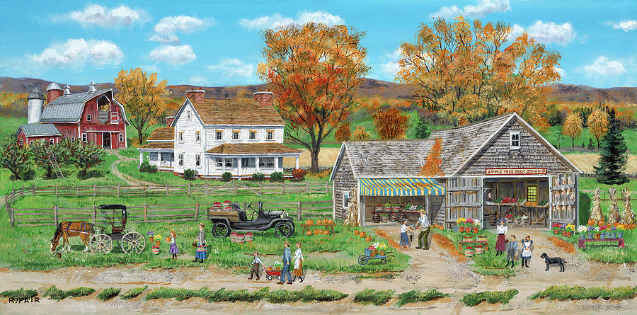 Horse Painting - Apple Tree Farm Stand by Bob Fair