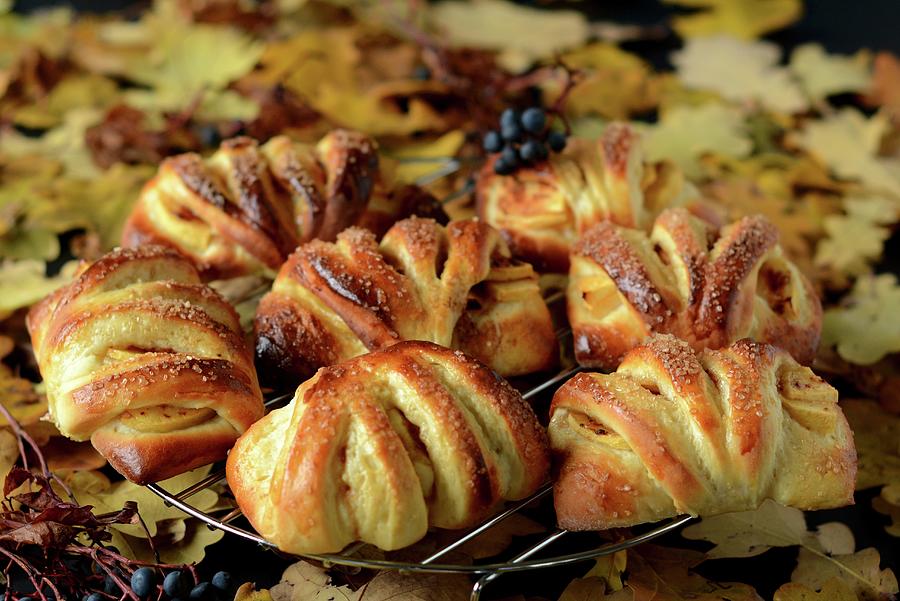 Apple Turnovers On A Cooling Rack With Autumnal Decorations Photograph by Dorota Piekarska